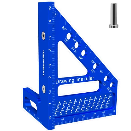 ViewReal 3D Multi-Angle Aluminum Alloy Woodworking Square Ruler, 22.5-90 Degree Protractor, High Precision Miter Triangle Ruler for Engineers, Carpenters, and Craftsmen