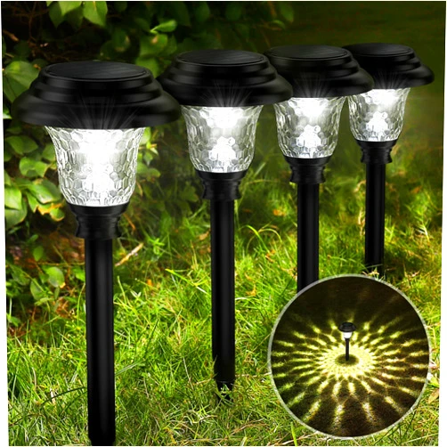 Balhvit Glass Solar Lights Outdoor, 8 Pack Super Bright Solar Pathway Lights, Up to 12 Hrs Long Last Auto On/Off Garden Lights Solar Powered Waterproof, Stainless Steel LED Landscape Lighting for Yard