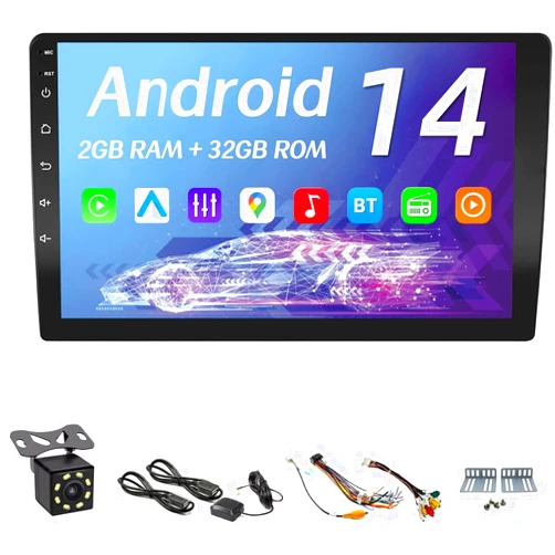 Gostreal Android 10.1 inch Double Din Car Stereo, iOS/Android Radio, Car Stereo with Bluetooth, Touch Screen, WiFi, Mirror Link, HiFi, Backup Camera, GPS, FM, 2G+32G, Supports Apple Carplay & Android Auto