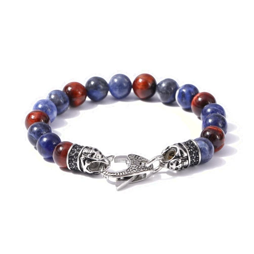 Starmond Mens Beaded Bracelets Gifts: 10mm Tiger Eye Mens Bracelet Black Mens Bracelets Beads with Lava Rock Stone and Stainless Steel Clasps as Mens Jewelry Gift of Anxiety Bracelets and Stress
