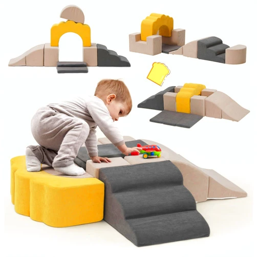 MOOZHEALTH Soft Play Climbing for Toddlers,Foam Climbing Building Blocks Climb & Crawl Activity Playset,Toast-Shaped Baby Crawling & Sliding Gym Equipment Indoor Active Playing for Preschool