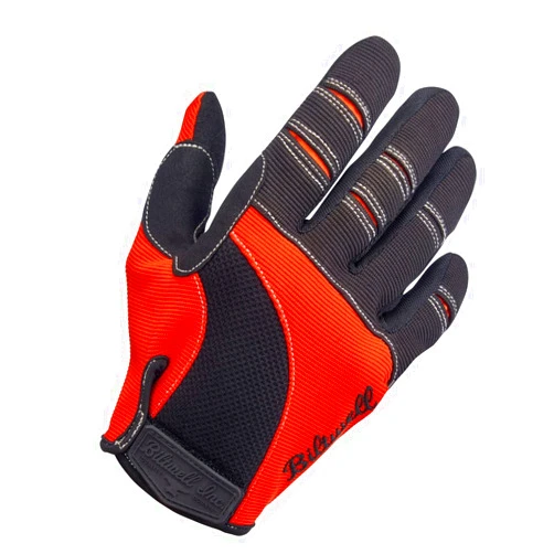 Biltwell Moto Gloves | Motorcycle Gloves | Abrasion Resistance | Breathable Fabric | Open Cuff | Orange Black
