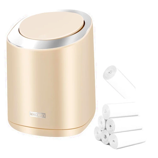 TIMIVO Mini Trash Can with Lid, Desktop Small Trash Can Garbage Can, 0.5G/2.0L Pop Up Countertop Wastebasket for Bathroom, Office, Kitchen, Desk, Car with Trash Bags 140 Pcs(Khaki)