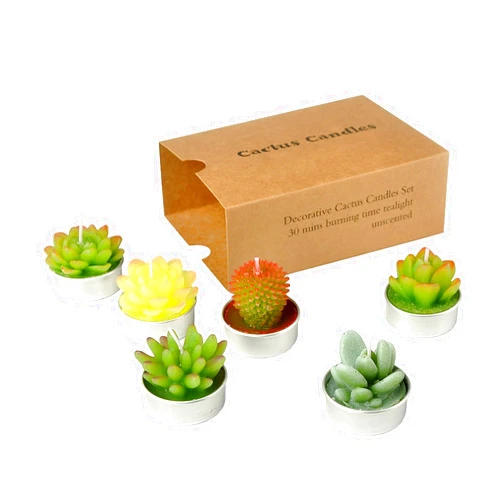 SSleng Cactus Tealight Candles, Handmade Delicate Succulent Cactus Candles（ Perfect for Birthday Party ,Wedding, Spa, Home Decor)