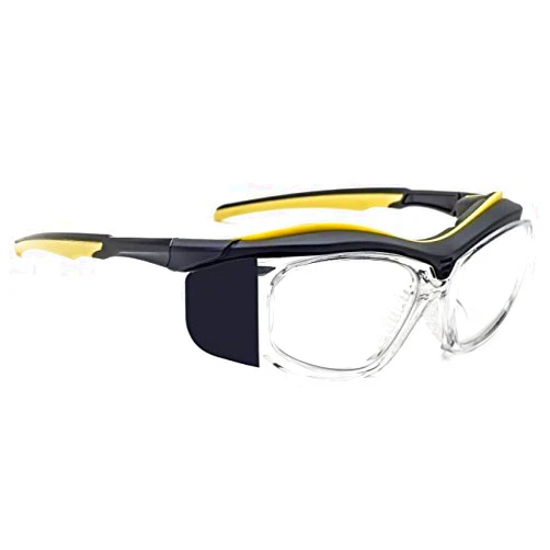 Schott SF-6 HT Radiation Safety Glasses in Black/Yellow Plastic Safety Frame - 55-19-125mm Eye Size - Schott .75Pb Clear Lead Lenses