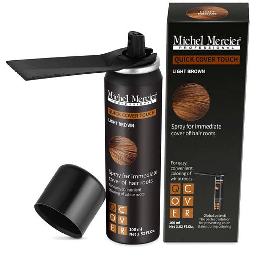 Michel Mercier Hair Root Touch Up Spray with Unique Applicator, Protects Hairline and Scalp Health, Fast and Easy Grey Hair Cover Up Concealer for Women and Men, Instant Gray Coverage (Light Brown)