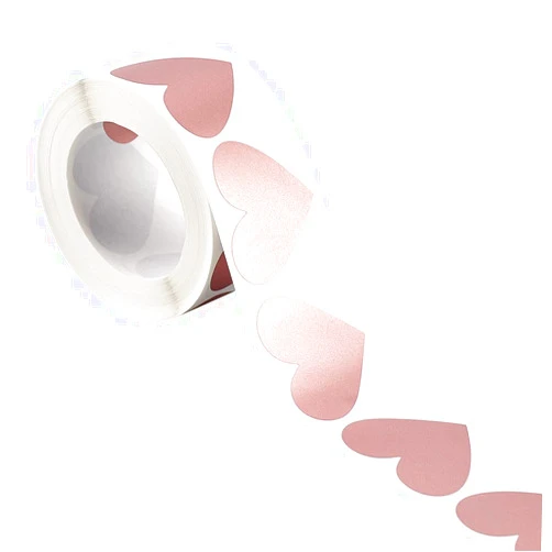 FINGERINSPIRE 1 Roll 300 pcs Heart Scratch Off Stickers Labels 3.5mm Rose Gold Scratch Sticker for DIY Scratch-Off Cards Film Password Sticker Scraping Award Card for Raffle, Wedding, Fun, Games