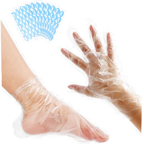 BaoFengYan Plastic Disposable Hand Foot Cover, 200 Pcs Clear Thick Food Gloves Foot Paraffin Wax Bath Protector with Fixed Sticker