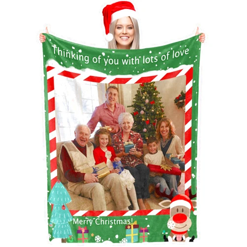Rsskeoo Custom Blankets for Christmas, Customized Flannel Throw Blankets with Photos Text, Happy New Year Holiday Christmas eve Christmas Personalized Gifts for Family, Friends, Couples, Kids