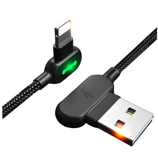 NETSOLAR 90 Degree Charger Cable Right Angle Lighning Cable for iPhone with Green LED Light Fast Charging Cable for Game Video Nylon Braided Cord Compatible with iPhone 13/12/11 Xs XR X 8 7 6 (1.8M)
