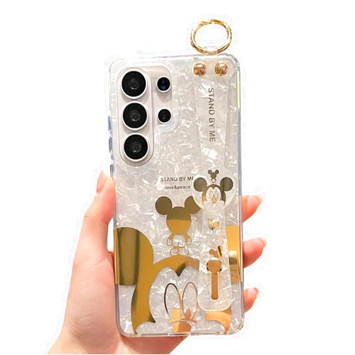 LeLeYun Case for Samsung Galaxy S26 Ultra with Hand Wrist Strap & Ring, Cute Stylish Pattern IMD Stand Design Protective Phone Case for Women and Girls - Mic
