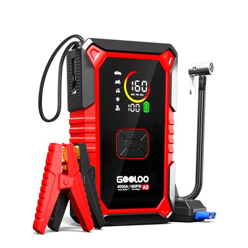 GOOLOO A5 Jump Starter with Air Compressor, 4000A Car Battery Jump Starter (All Gas/10.0L Diesel) with 160PSI Tire Inflator Auto-Off, 45W Output Power Bank, 12V Jump Box Car Jumper Starter Portable
