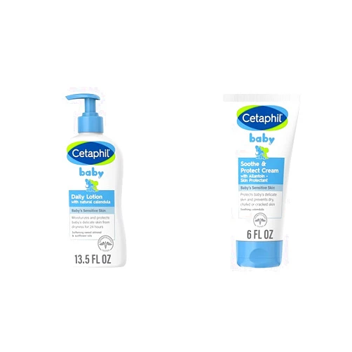 Cetaphil Baby Daily Lotion, 13.5oz - With Organic Calendula, Vitamin E & Oils & Baby Soothe & Protect Cream with Allantoin Skin Protectant, 6 oz, Prevents Dry, chaffed or Cracked Skin
