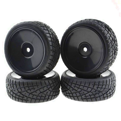 Rowiz 4PCS 1:10 On Road RC Tires 12mm Hub Wheel Rims Concentric Hard Dish for Touring Racing Cars, Black