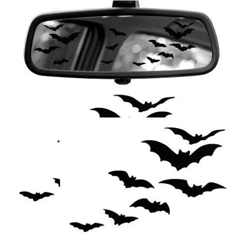 PEUTIER 14pcs Halloween Bat Stickers for Car Window, Car Rearview Mirror Decal Vinyl Bat Car Decorations Stickers for Vanity Mirror Car Windows Decoration (Black)