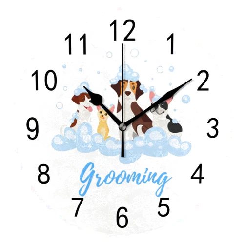 Hapuxt Wall Clock for Living Room Decor Cute Dogs Lovely Puppy Grooming PVC 9.8 Inch Hanging Round Desk Clocks Silent Non-Ticking Battery Operated Easy to Read Bathroom Kitchen Office