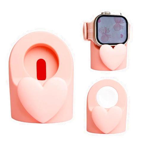 QLD COVER Charger Stand Compatible with Apple Watch Series Ultra2/Ultra/10/9/8/7/6/5/4/3/2/1/SE2/SE, for iWatch Lovely 3D Heart Silicone Charging Desk Stand Dock Holder Night Stand Mode, Pink Love