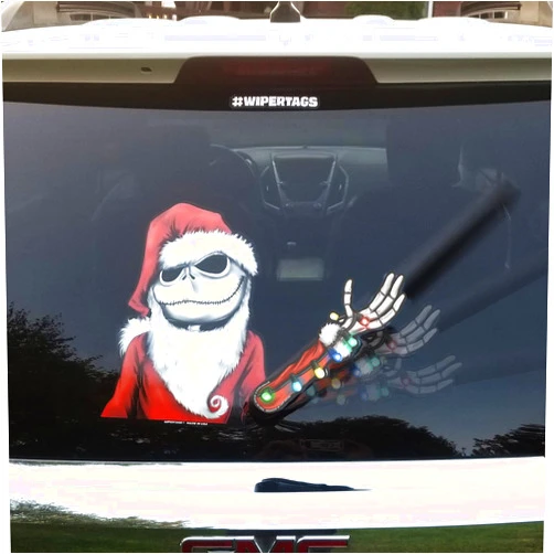 WiperTags Jack Nightmare Santa Claus Waving Winter WiperTag USA Christmas with Decal attaches to rear vehicle wiper blade