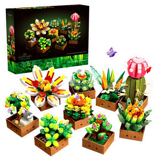 XFBASOHU 9 Flowers Succulents Botanical Collection Building Set Tiny Succulent Bonsai Plant Toy Compatible with Lego Flowers for Adult Home Décor Ideas Gifts for Boys Girls Women 913 PCS