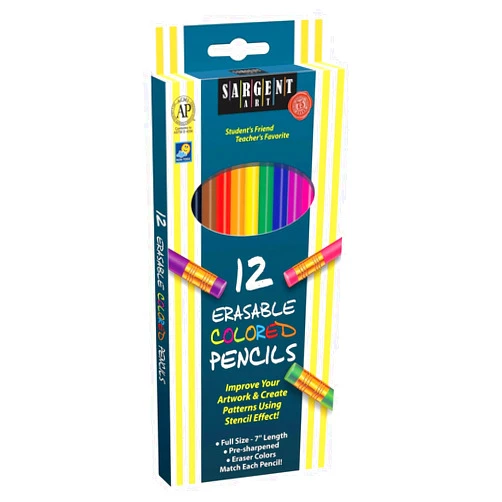 Sargent Art 22-7203 Assorted Erasable Colored Pencils, 12 Count