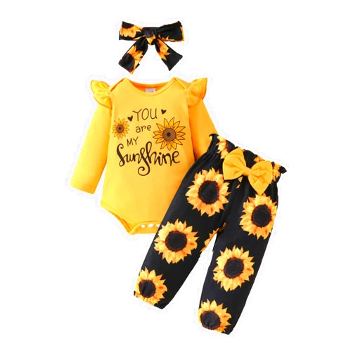 Adokioths Newborn Baby Girl Clothes Sunflower Outfit Ruffle Romper Tops Floral Pants Outfit Fall Winter Clothing