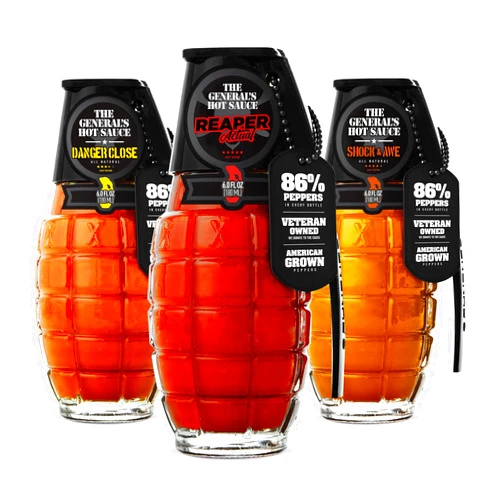 The General's Hot Sauce The General’s Hot Sauce Scorched Earth Gift Set – Our Hottest Grenade Hot Sauce Variety Pack with Carolina Reaper, Habanero & Cayenne - All-Natural, Spicy Sauce Collection - American Grown, Veteran-Owned, 3-Pack, 6oz Bottles
