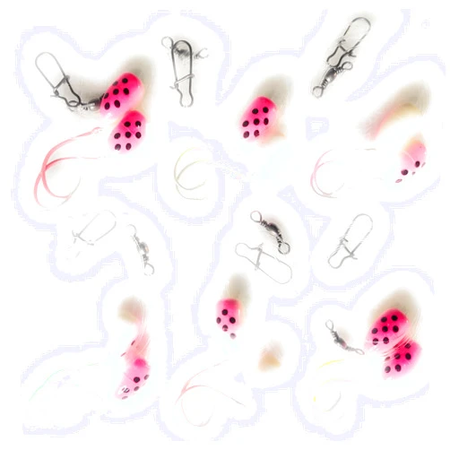 RignFish Custom Rigs 1 - Hi-Low, Pompano Rig, Surf Fishing Rig, Fishing Rigs, Double Drop Rig - High Gloss Bullet Float in White-Pink w/Dots, Pro-Tec Neon Colored Hooks, 30Lb Fluorocarbon Leader
