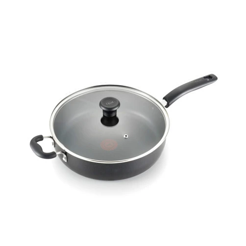 T-fal Specialty Nonstick Saute Pan with Glass Lid 5 Quart, Oven Broiler Safe 350F, Cookware, Deep Frying Pan with Handle, Skillet, Kitchen, Pots and Pans, Dishwasher Safe, Black