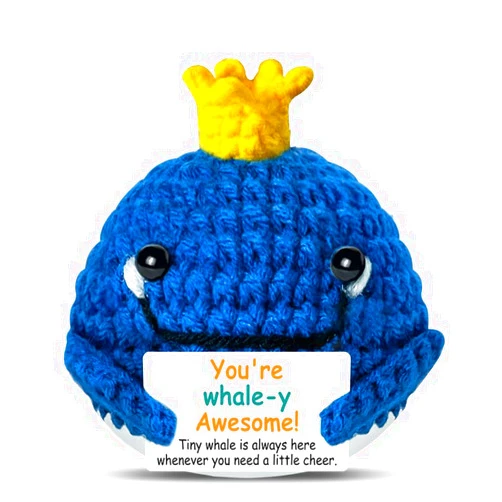 Ywkuiev Positive Cute Crochet Whale Animal Emotional Suport Gift, Funny Handmade Knitted Whale, Encouragement Cheer Up Inspirational Birthday Gift for Women Men Husband Wife Best Friend Coworker Boss