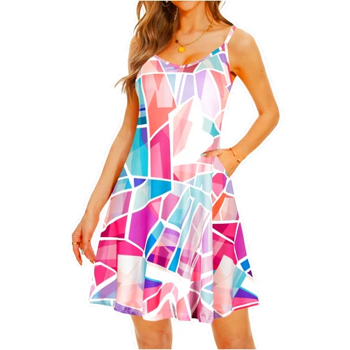 Moskill Causal Summer Dresses for Women Mini Beach Sundress Spaghetti Strap Cover Ups with Pockets