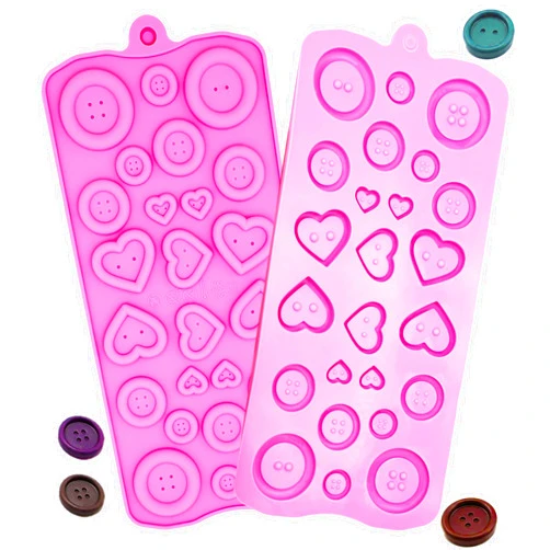 POPBLOSSOM Pink 2 x Silicone Button Round and Heart Chocolate DIY Mold Baby Shower Fondant Cute Sugar Craft Chocolate Chip