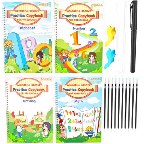 DIKAYI AALGO Large Size Magic Ink Copybooks for Kids,Reusable Grooved Handwriting Workbooks to improve handwriting for kids Age 3-8