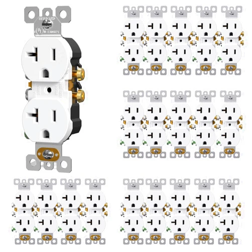 AIDA 20 Amps Outlets Duplex Electrical Receptacle Outlets, Tamper-Resistant, 20Amp 125V Heavy-Duty Wall Outlet, Residential, 3-Wire, Self-Grounding, UL Listed, Side Wire (20 Pack, White)