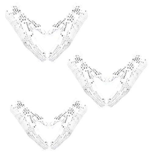 DIVINA VITAE 3 Pairs Silver Sequin Gloves Glitter Gloves Rhinestone Gloves Women Sequin Dance Gloves Silver Sparkly Glove Fashion Classic Masquerade Short Gloves Cosplay Dress Gloves for Skating Dressing Accessory