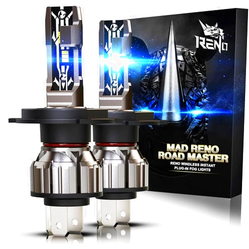 RENO H4 Led Bulbs, H4 9003 Fog Lights Bulb 12000LM 6500K Cool White Dual Beam 9003 H4 Bulb HB2 Fog Light Fanless In Line Plug and Play, Pack of 2