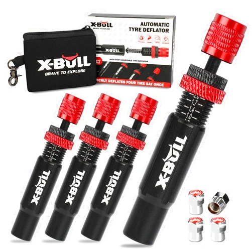 X-BULL Automatic Tire Deflator,Adjustable Offroad Accessries,4pcs Auto-Stop Tyre Air Down Tool Kit for 4 * 4 Vehicles,Truck,Jeep with Storage Bag