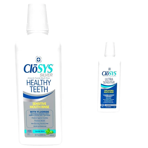 CloSYS 32 Oz Healthy Teeth & Ultra Sensitive Unflavored Mouthwashes with Flavor Dropper
