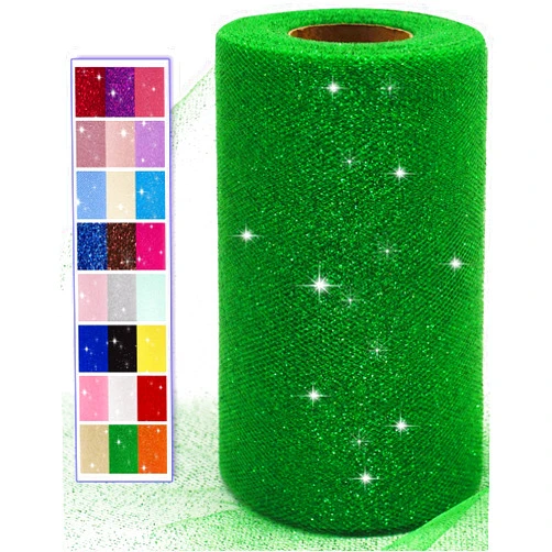 Ableme Deco Glitter Tulle Fabric Rolls, 6 Inch 50 Yards (150ft) Sparkling Spool Ribbon Sequin Netting for Tutu Skirt Gift Wrapping Wedding Party Decoration (Emerald Green)