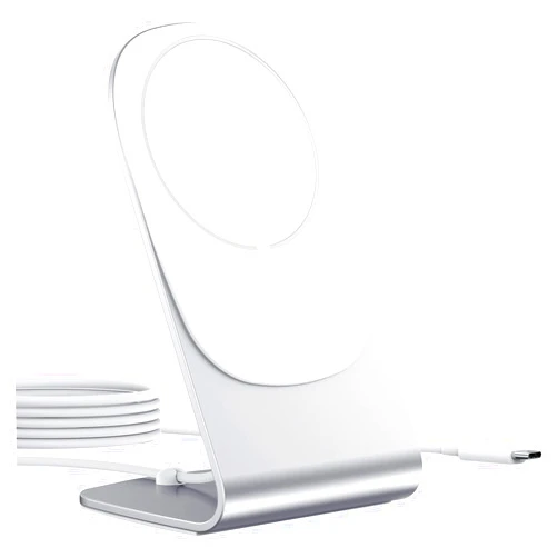 Konnek Stein Magnetic Wireless Charger, Fast 15W Wireless Charging Station/Pad, Qi-Certified, Compatible with iPhone 13/12/11/11 Pro Max/XS, Galaxy S20/S10, AirPods 3, Silver