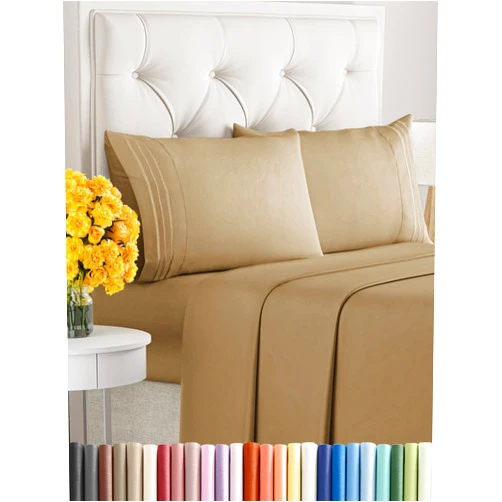CGK Unlimited Queen Size 4 Piece Sheet Set - Comfy Breathable & Cooling Sheets - Hotel Luxury Bed Sheets for Women & Men - Deep Pockets, Easy-Fit, Extra Soft & Wrinkle Free Sheets - Beige Oeko-Tex Bed Sheet Set