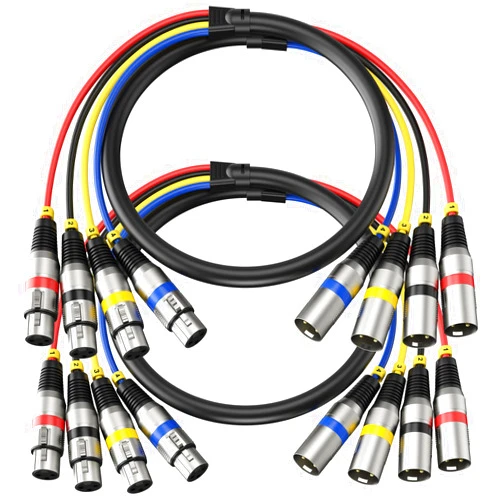 Heams 2 Pack Professional 4 Channel XLR Snake Cables 3FT, Noise Free and Long-Lasting Snake Cable, 4 Colored XLR Male to Female Recording Snake for Live, Recording, Stage, Studios