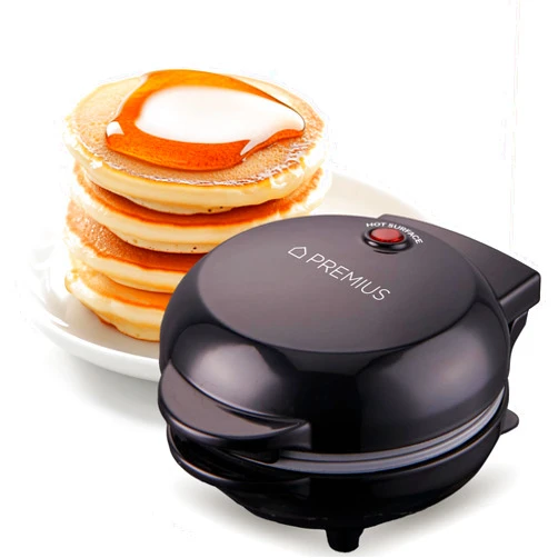 PREMIUS Ceramic NonStick Mini Snack Griddle Maker, 4” Mold, Quick Heat Up, Individual Fluffy Pancakes, Grilled Cheese, Eggs, Pizzas, Cookies & On-the-Go Breakfast & Lunch, Just Add Batter (Black)