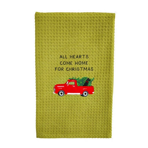 Mud Pie Christmas Waffle Towel, Red Truck, 25