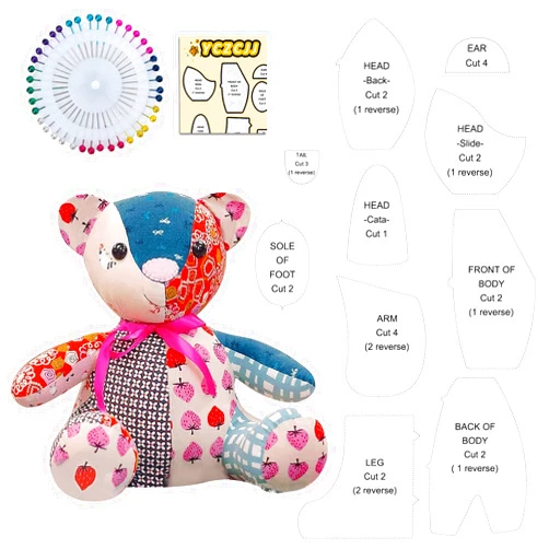 YCZCJJ Memory Bear Sewing Patterns Template Ruler Set with Instruction Manual, Memory Bear Patterns Templates for Sewing (Overall Height 12IN)