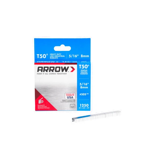 Arrow 505 Heavy Duty T50 5/16-Inch Leg Length, 3/8-Inch Crown, Staples for Upholstery, Construction, Furniture, Crafts, 1250-Pack