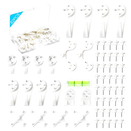 MOYASIBB Picture Hanging Kit, 62PCS Hardwall Hangers for Cinder Block, Picture Hanger, Invisible Nail Hangers, No Damage Wall Hangers for Photo Frame Art Painting Non-Trace Drywall Stucco Concrete Hooks