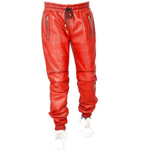 QAWACH Mens Leather Joggers Pant for Bikers & Riders, Moto Sports Drawstring Pants, Trousers for Boys - Slim Fit Joggers