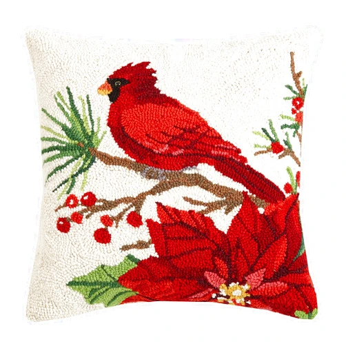 Peking Handicraft 31SERX398C16SQ Winter Song Hook Pillow, 16-inch Square, Wool and Cotton