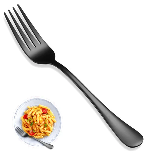WISKEMA 12 Piece Black Dinner Forks Set, Premium Food-Grade Stainless Steel Forks Silverware, Cutlery Forks, Metal Forks for Home, Kitchen or Restaurant, Mirror Polished, Dishwasher Safe - 8 Inch