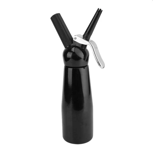 TOPINCN Aluminum Whipped Cream Dispenser,Professional Whipped Cream Maker Gourmet Cream Whipper,Large 500ml / 1 Pint Capacity Canister - Includes 3 Culinary Decorating Nozzles,Black